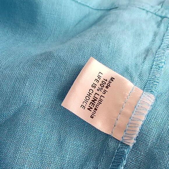 FLAX Womens 100% Linen Lagenlook Shirt, Blue, Pleated, Scoop Neck, Size M - Picture 6 of 8